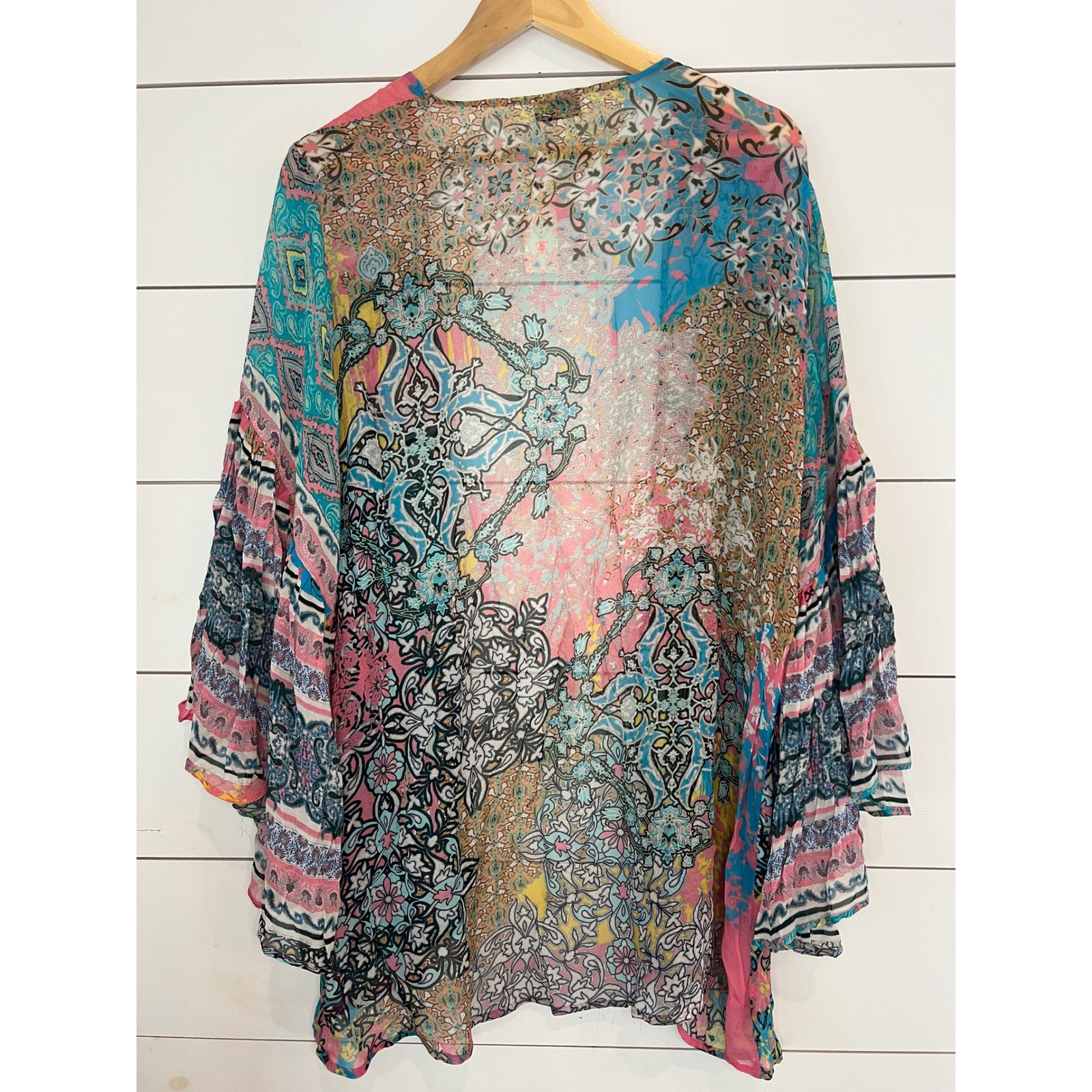 Nwt Saachi Anthropologie Paisley Patchwork Kimono Wrap Bell Sleeve Os Boho — image 4 of 5